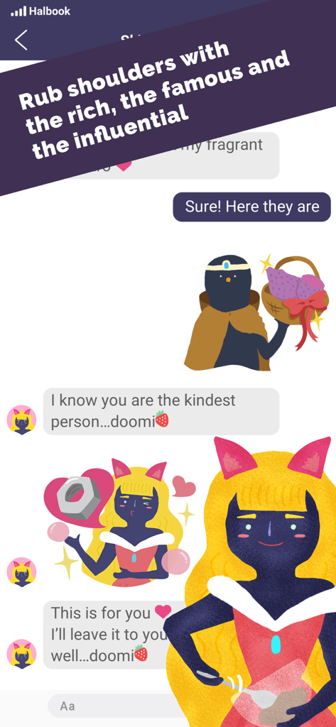 Subscribe to My Adventure - In-game social media chat interface featuring hand-drawn characters and influencer-themed dialogue.