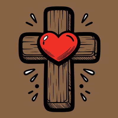 christian cross with heart