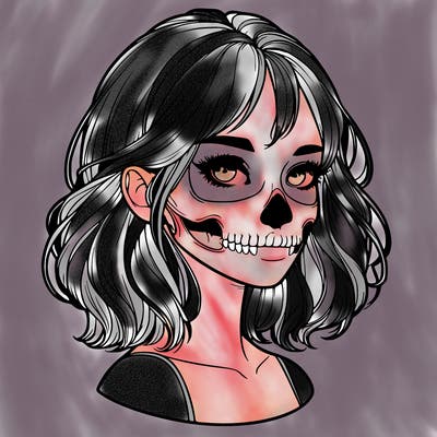 realistic girl with skull