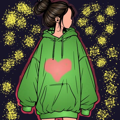 realistic girl with a oversized sweatshirt on and a bun