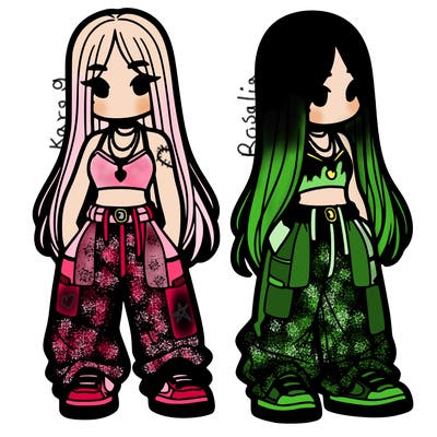 girl in baggy pants crop top and long hair