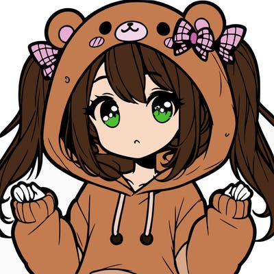 cute anime girl with ponytails and a cute bear hoodie