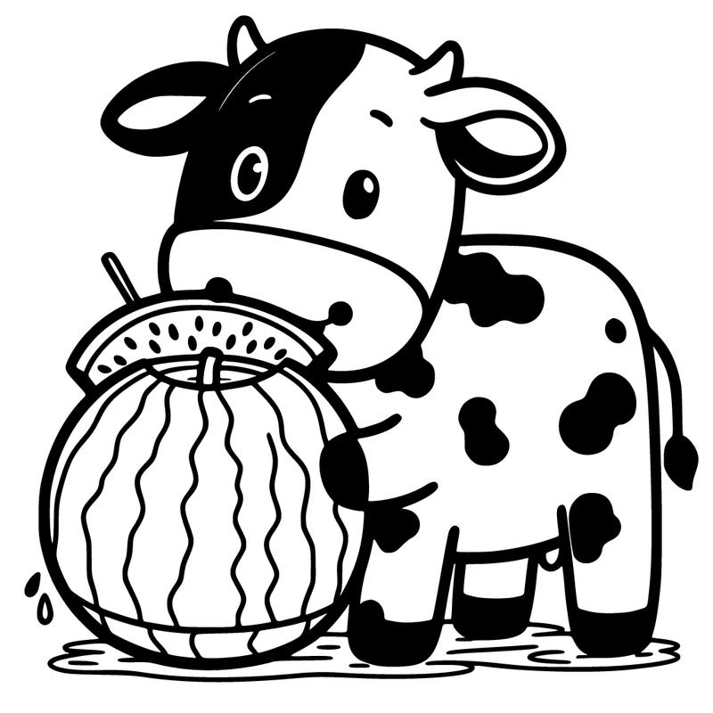 cow eating a watermelon