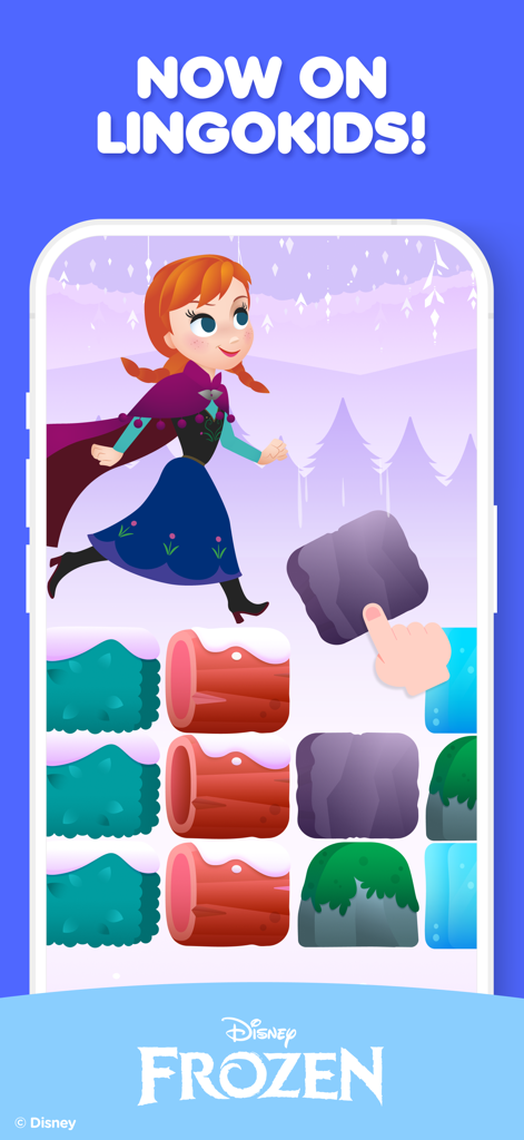 Una captura de pantalla de la aplicación Lingokids con Anna de Frozen de Disney en un juego de aprendizaje