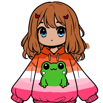 girl wearing frogging sweatshirt