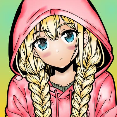anime girl with long braids and hoodie