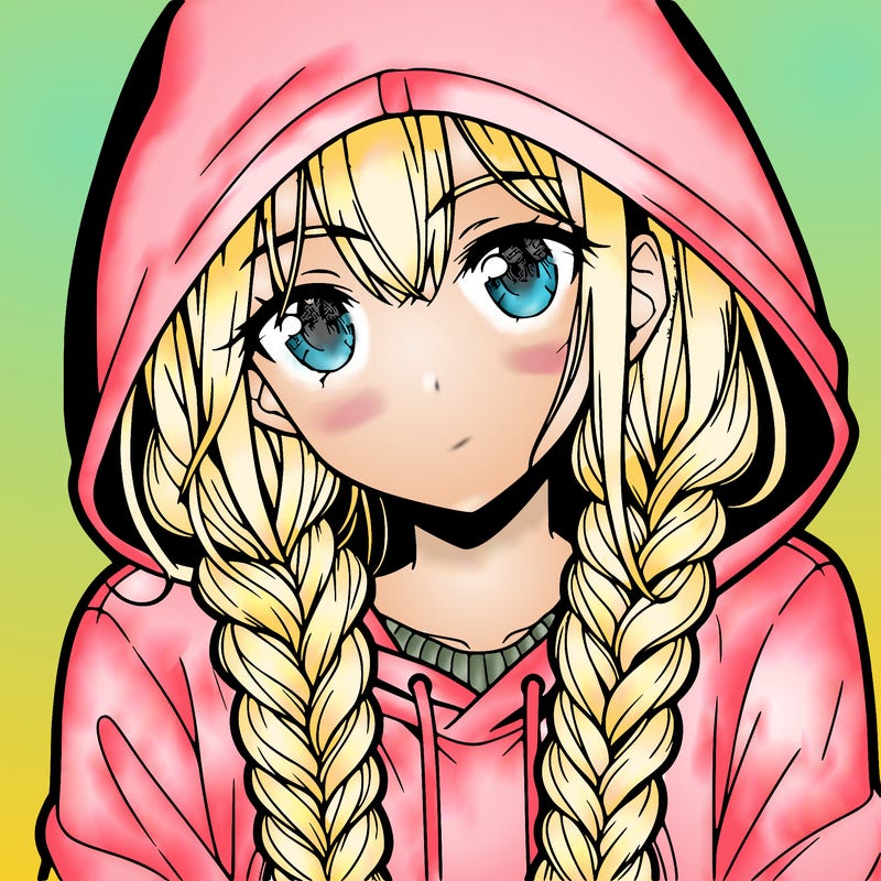 anime girl with long braids and hoodie