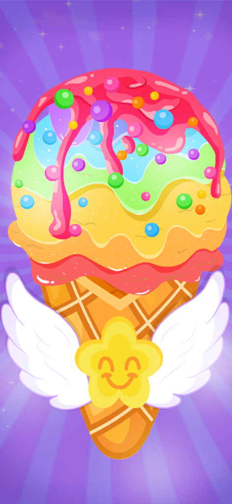 Unicorn Cooking Girl Games App - A colorful rainbow ice cream cone with a magical winged star decoration from the Unicorn Cooking Girl Games App.
