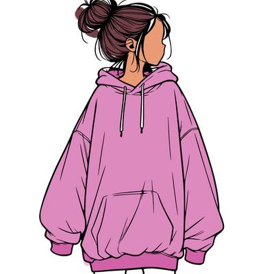 realistic girl with a oversized sweatshirt on and a bun