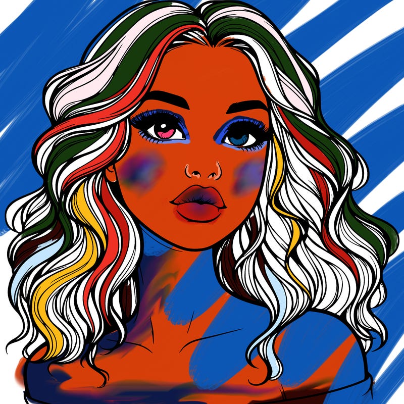 realistic girl with wavy hair and lips