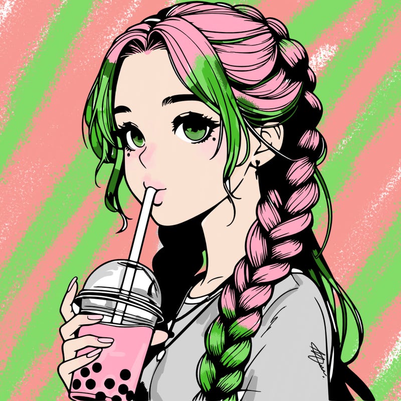 realistic girl with braided hair drinking boba
