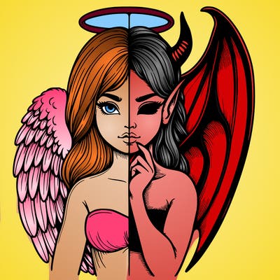 realistic angel half demon