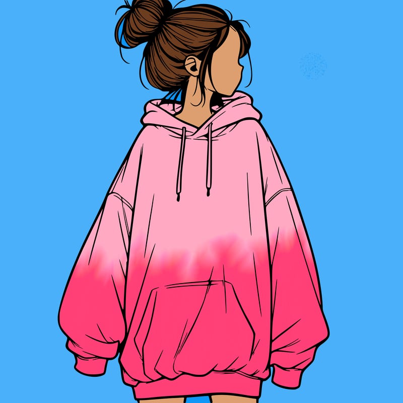 realistic girl with a oversized sweatshirt on and a bun