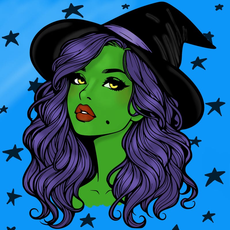 realistic witch girl with wavy hair and lips