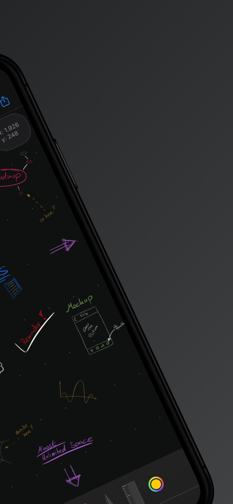 myNotes - Whiteboard - Digital whiteboard with handwritten mind maps and sketches in dark mode