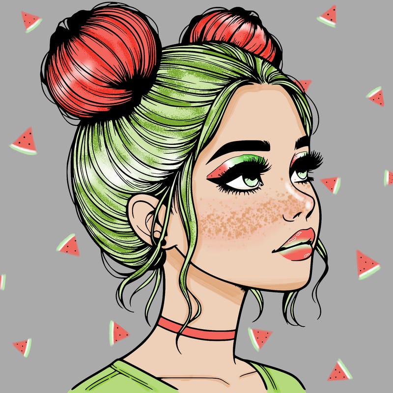 realistic girl with buns on the top of her head