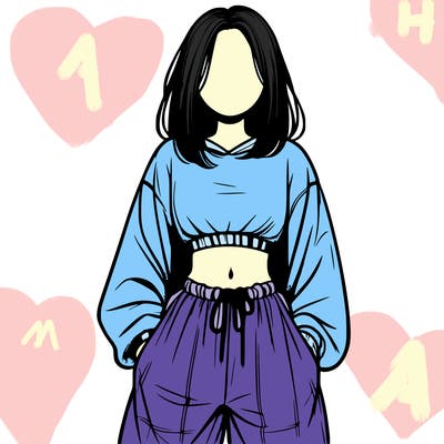 realistic girl faceless with baggy pants and a crop top