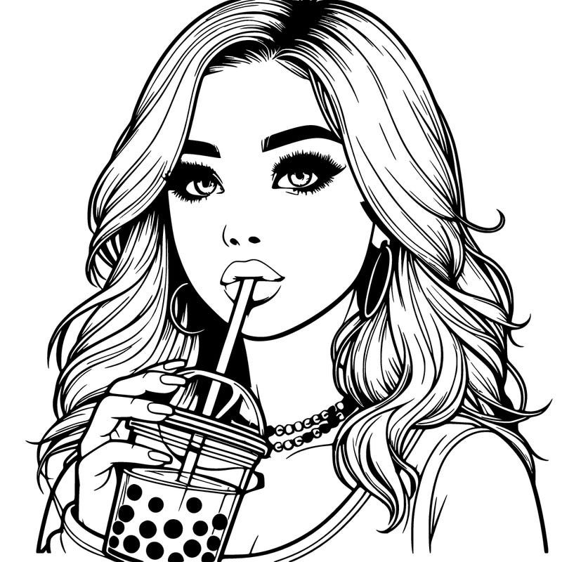 realistic girl drink a boba