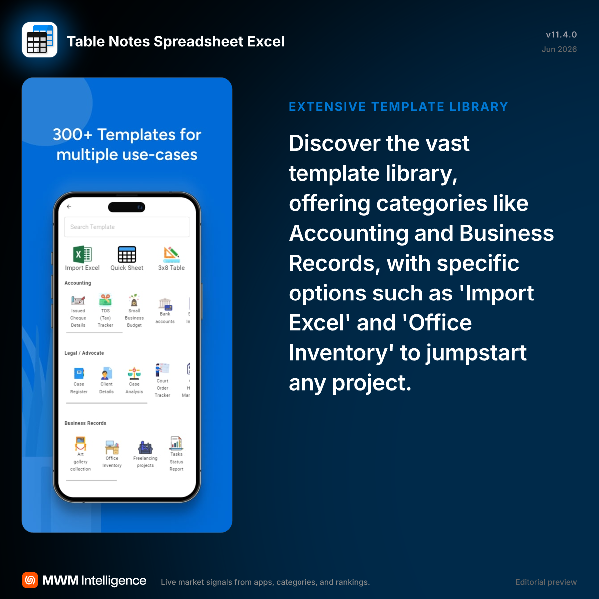 Table Notes Spreadsheet Excel - Business App | MWM