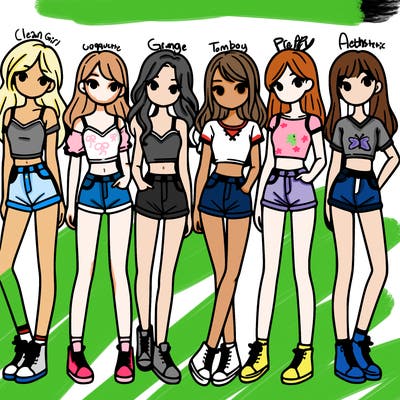a group of girls wearing crop tops and shorts