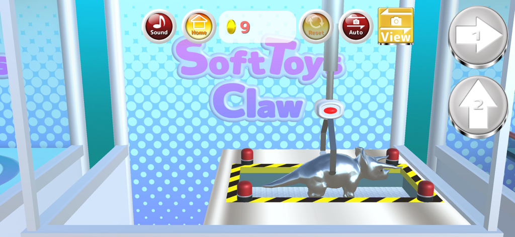 Soft Toys Claw : Claw Machine - Una máquina de garra virtual agarrando un peluche de triceratops plateado