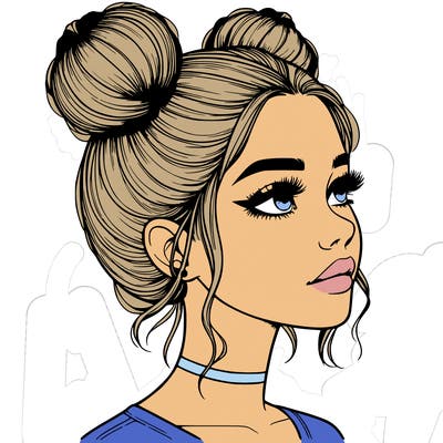 realistic girl with buns on the top of her head
