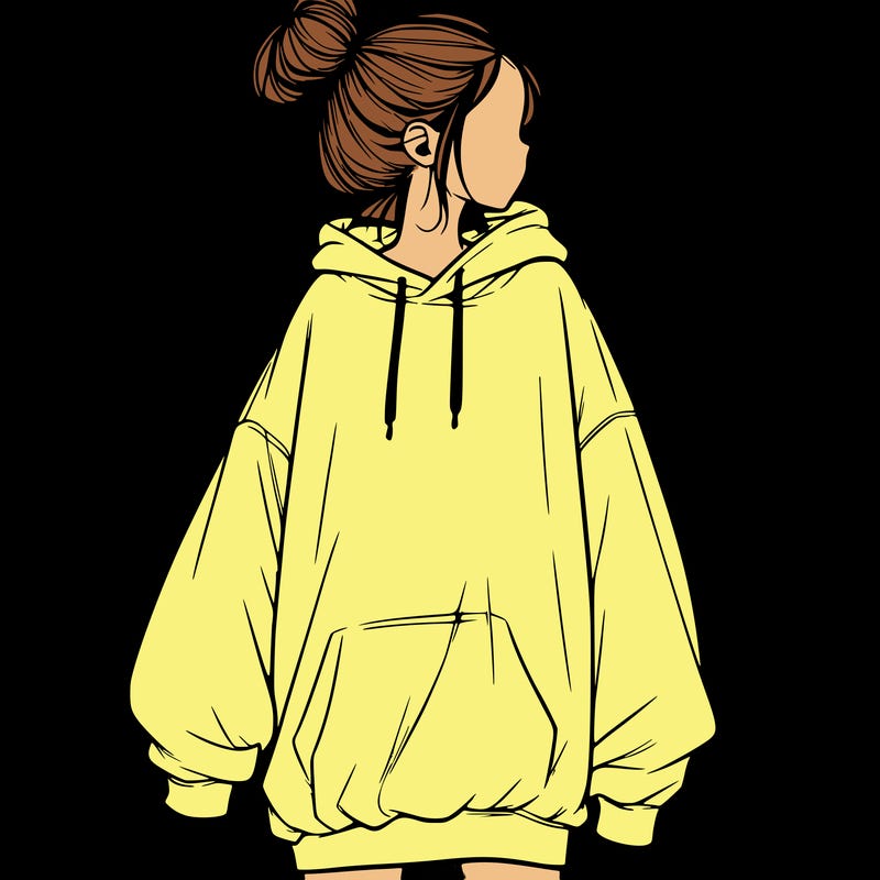 realistic girl with a oversized sweatshirt on and a bun