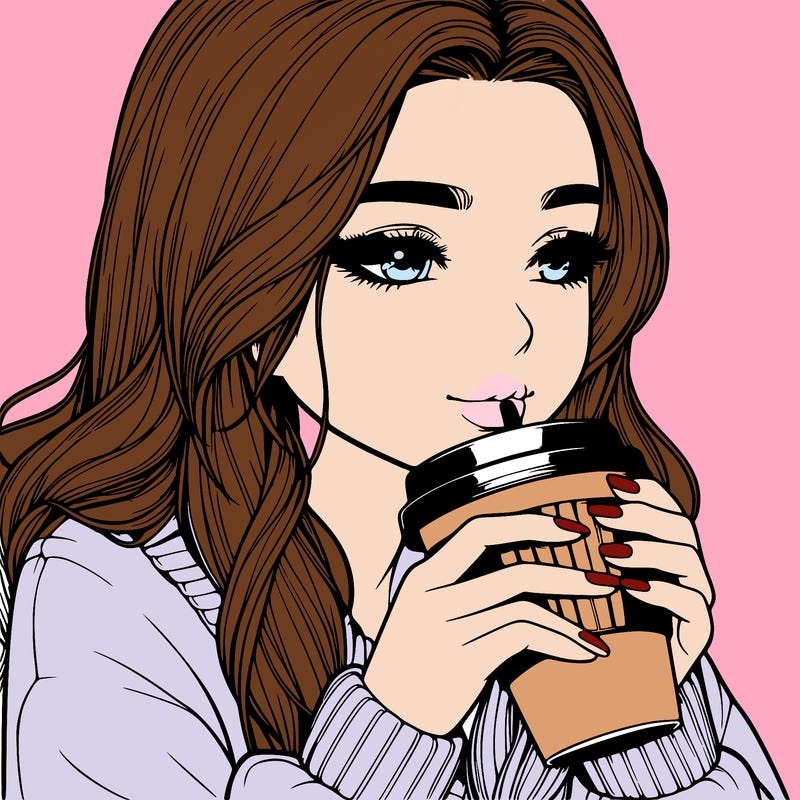 realistic girl drinking coffee