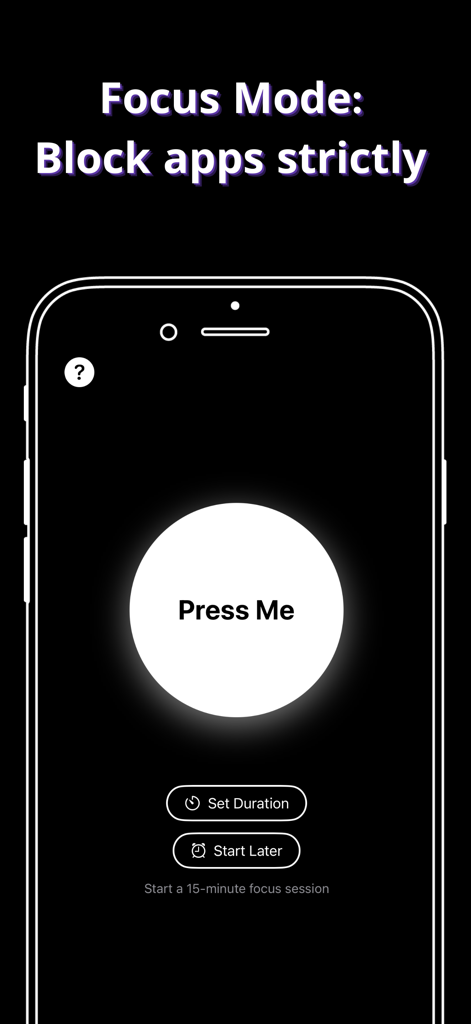 CloseReels: Reduce Scrolling - Interfaz de la app CloseReels para el modo de enfoque estricto para bloquear redes sociales.