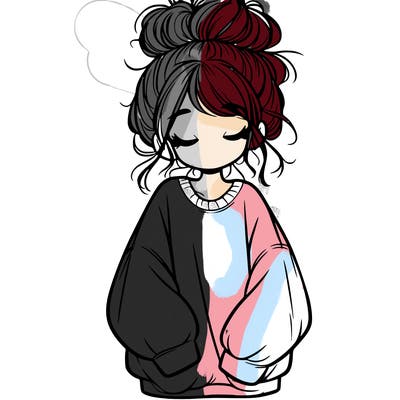 girl with baggy sweatshirt and messy bun