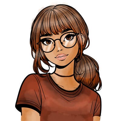 realistic girl with freckles and clear glasses