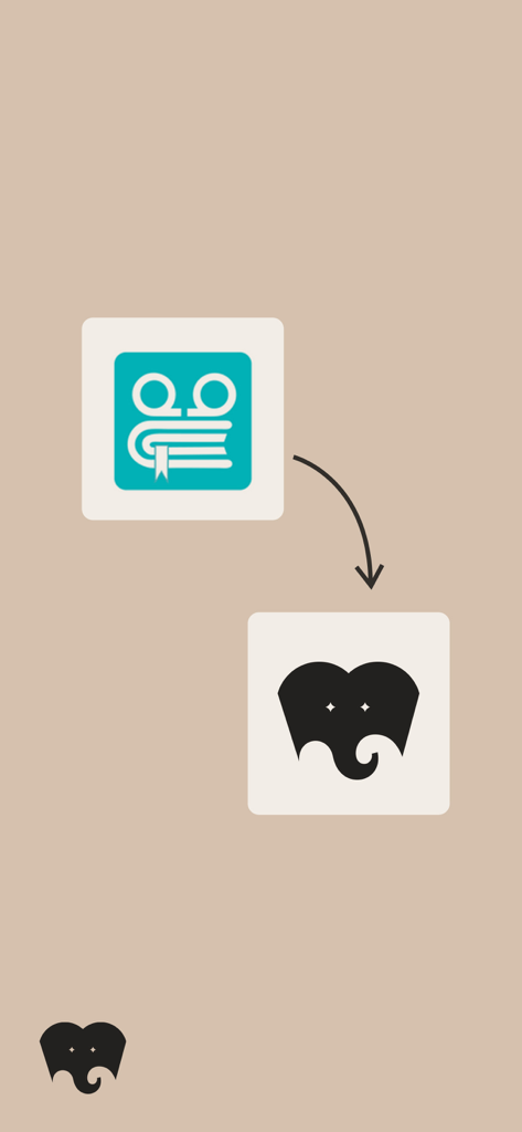 A graphic showing the transition from the original FidiKetabi book icon to a new black elephant logo