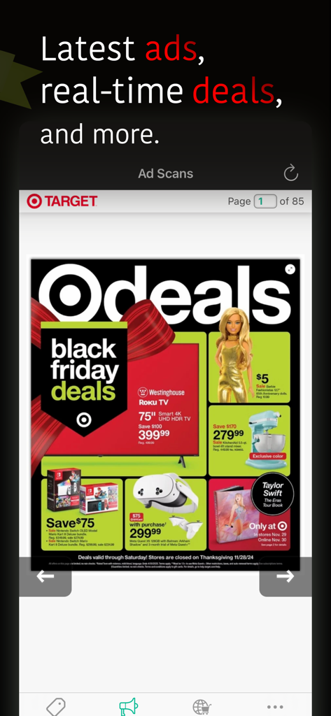 App interface showing a Target Black Friday circular with various product deals