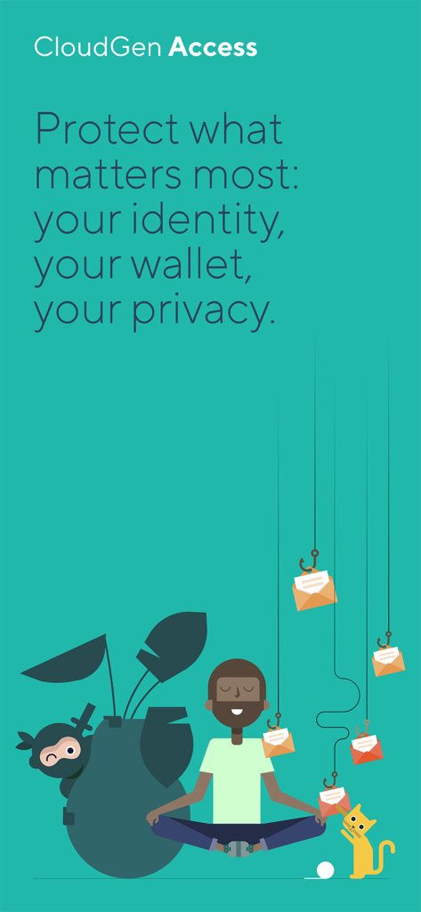 Barracuda CloudGen Access app screen illustrating identity wallet and privacy protection