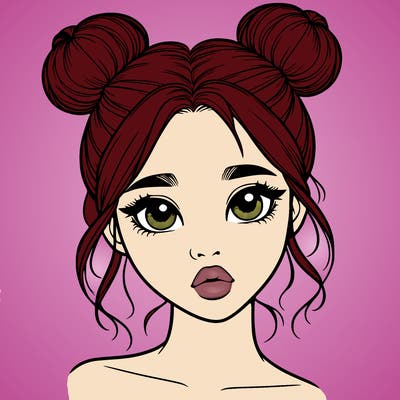 realistic girl with two buns on her head