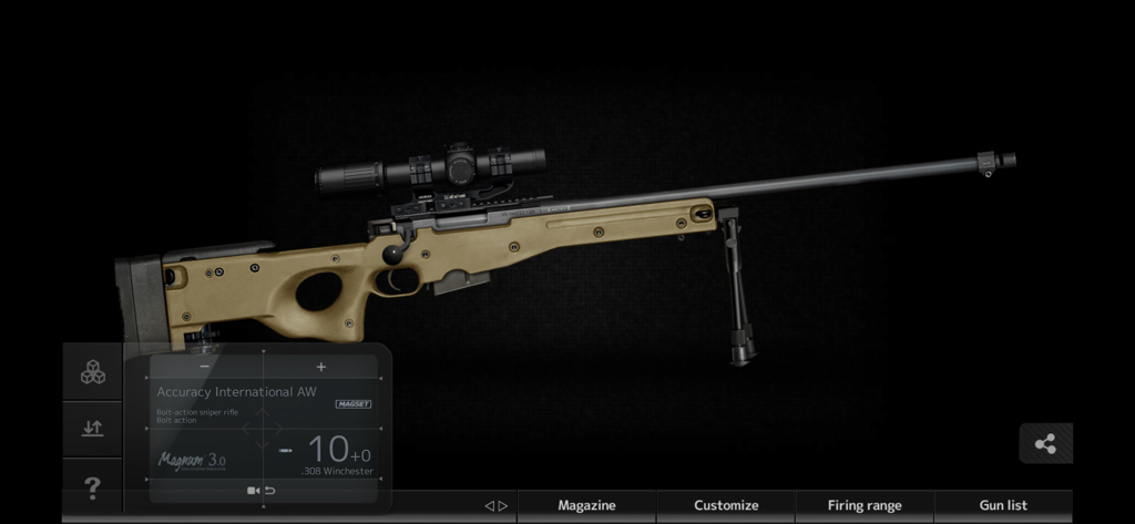 Accuracy International AW bolt-action sniper rifle customization in Magnum 3.0 simulator
