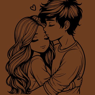 a realistic couple boy and girl hugging and kissing