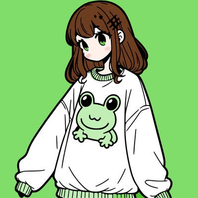 girl wearing frogging sweatshirt