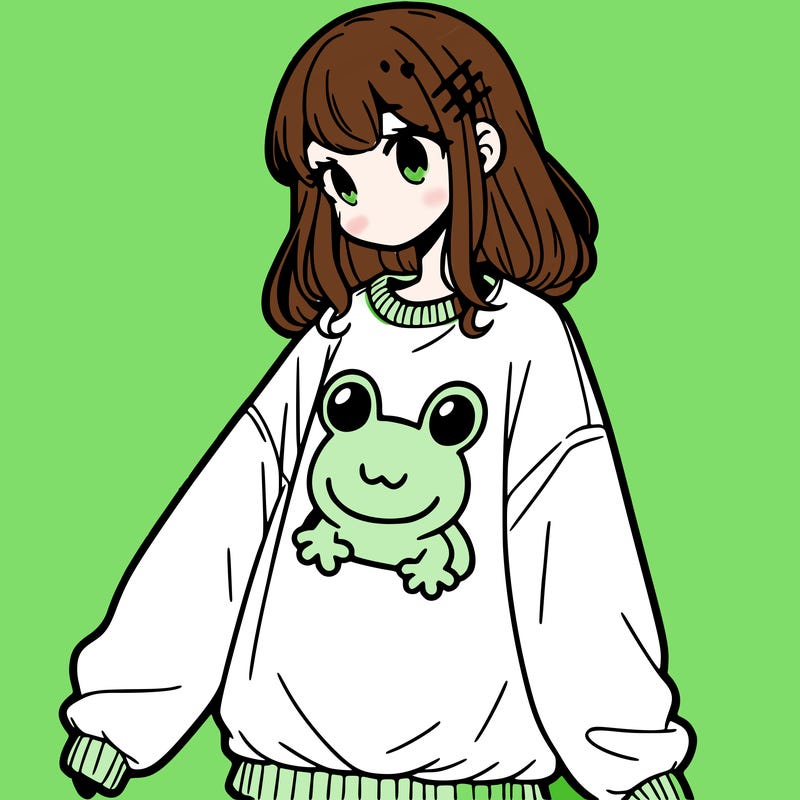 girl wearing frogging sweatshirt