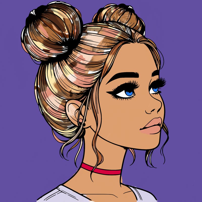 realistic girl with buns on the top of her head