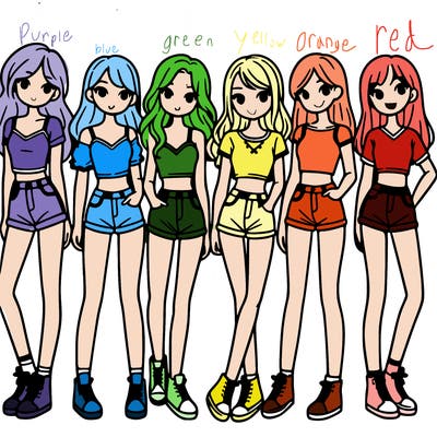 a group of girls wearing crop tops and shorts