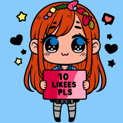 cute girl holding a sign saying 10 likes pls