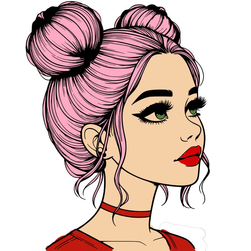 realistic girl with buns on the top of her head