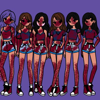 a group of girls wearing crop tops and shorts