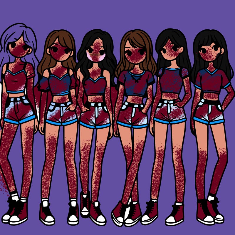 a group of girls wearing crop tops and shorts