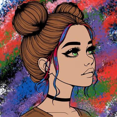 realistic girl with buns on the top of her head