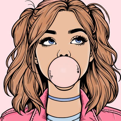 realististic girl blowing bubble -gum