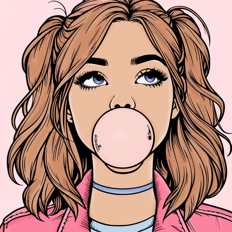 realististic girl blowing bubble -gum