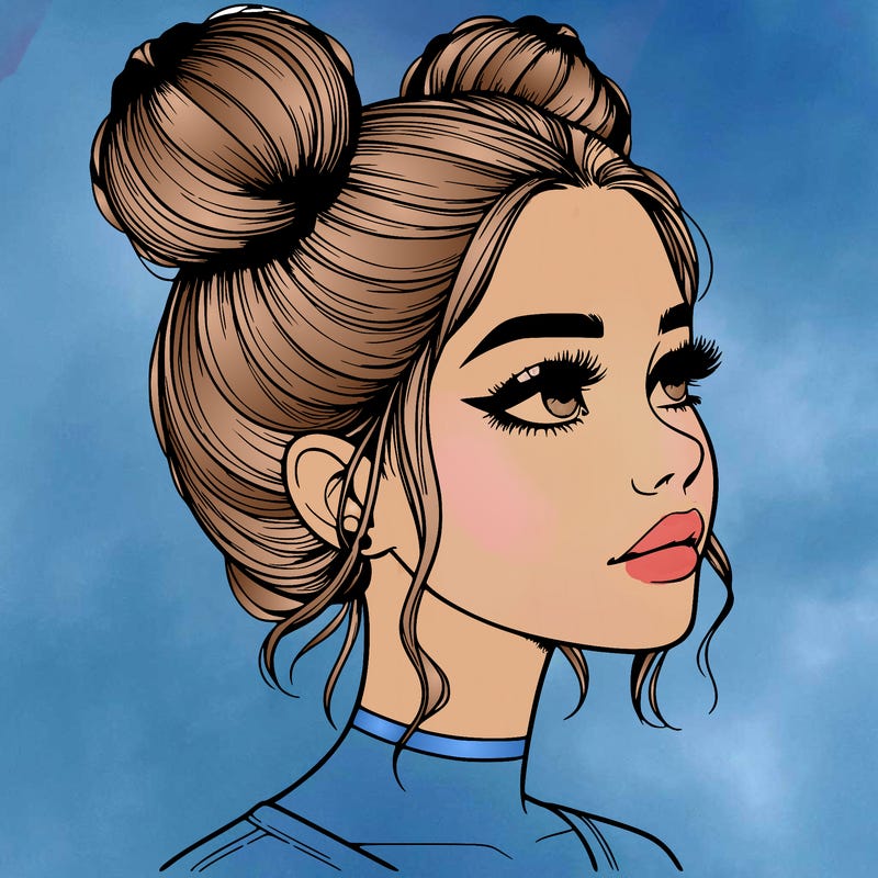 realistic girl with buns on the top of her head