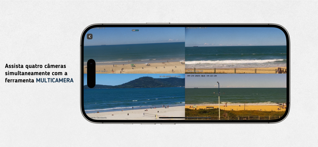 SurfView - SurfView app multicamera feature displaying four live beach views on an iPhone screen